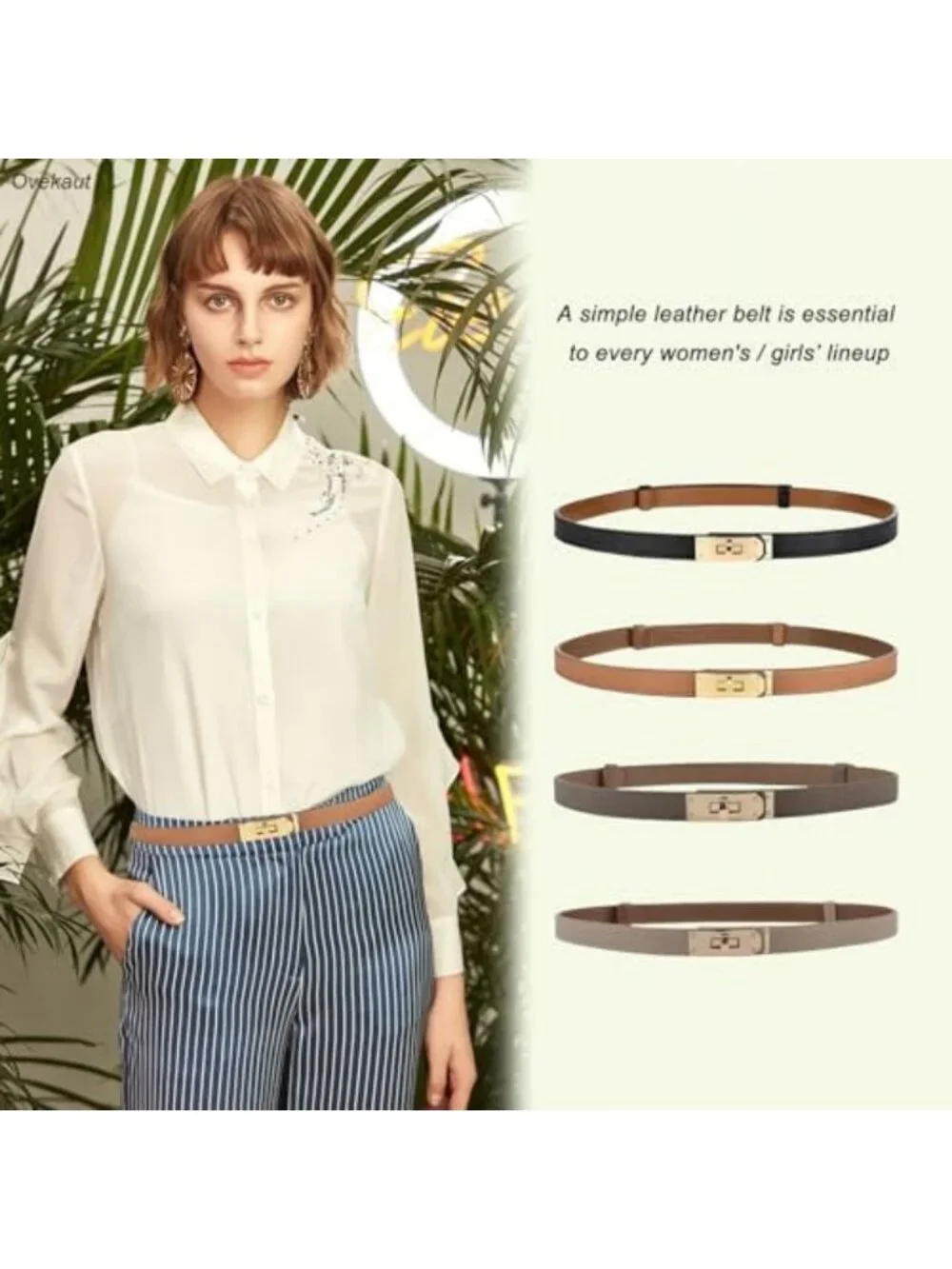 Skinny Leather Belt for Women - Adjustable Solid Color Alloy Turn Lock for